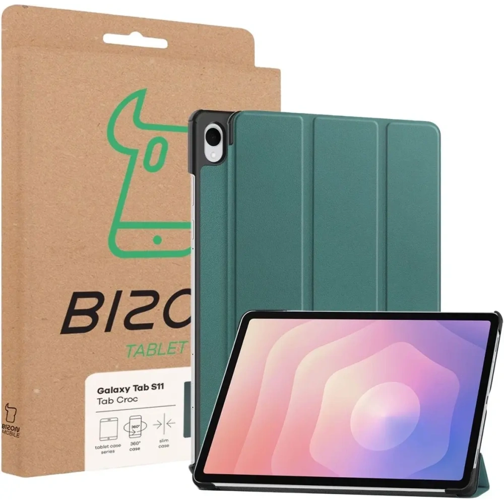 Etui z klapką Bizon Case Tab Croc do Samsung Galaxy Tab S11 ciemnozielone