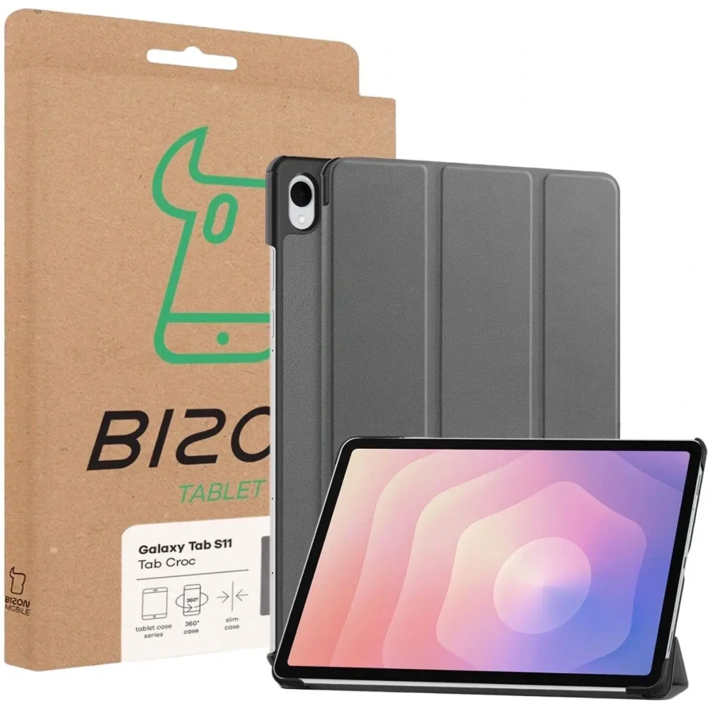 Etui z klapką Bizon Case Tab Croc do Samsung Galaxy Tab S11 szare