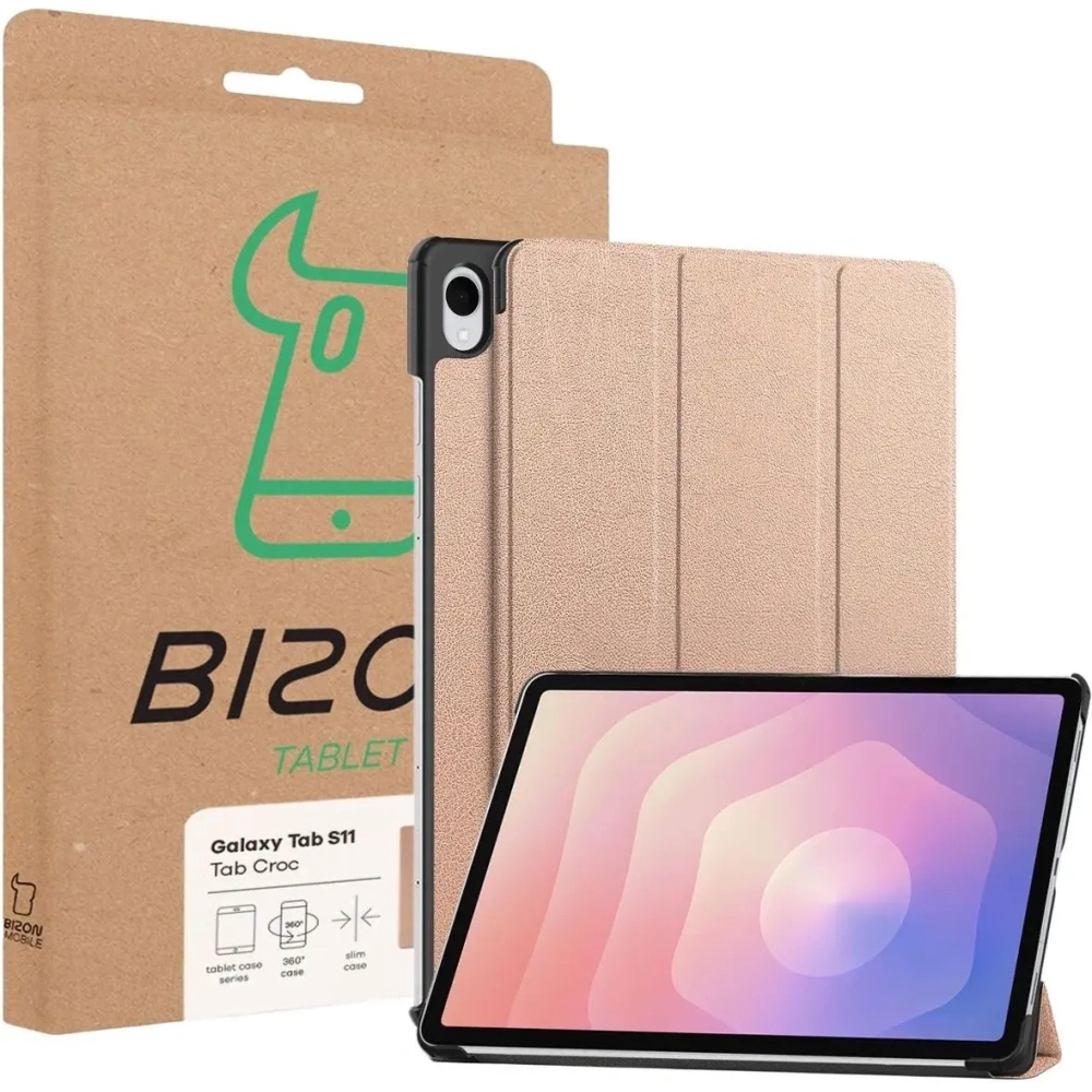 Etui z klapką Bizon Case Tab Croc do Samsung Galaxy Tab S11 różowozłote