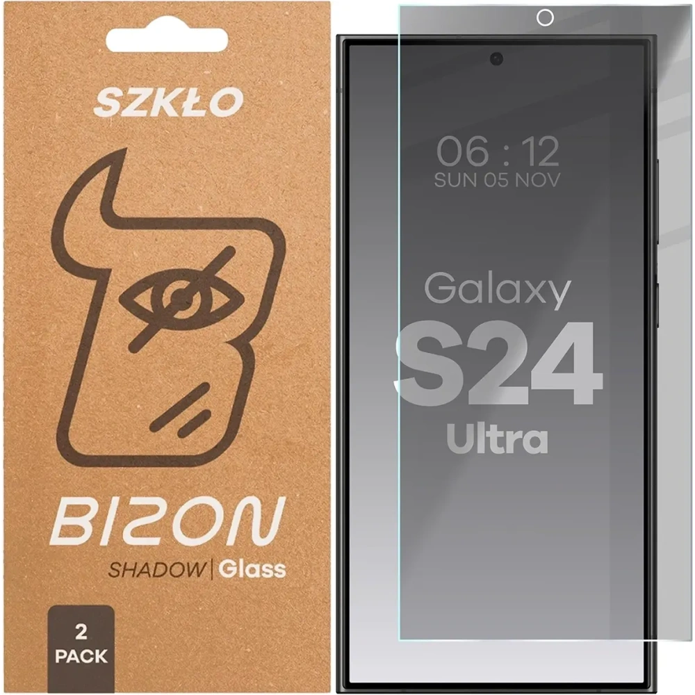 Prywatyzujące szkło hartowane Bizon Glass Clear Shadow do Samsung Galaxy S24 Ultra przyciemniane [2 PACK]