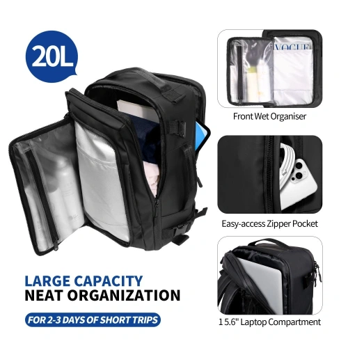 Plecak Tech-Protect Defender S50 Ryanair & Wizzair Travel Laptop Cabin Backpack 20L 40x20x25 Black