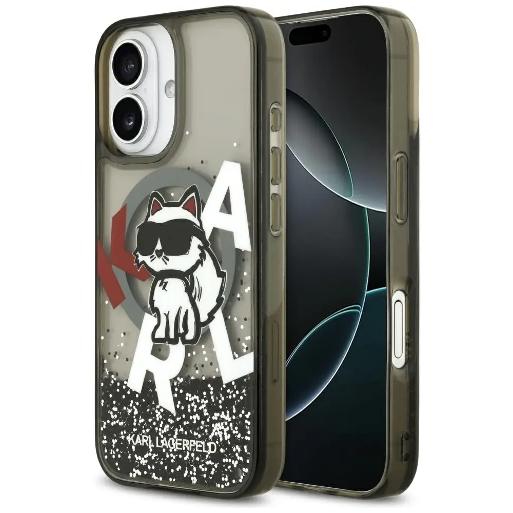 Etui Karl Lagerfeld Liquid Glitter Choupette Logo MagSafe do Apple iPhone 17 czarny