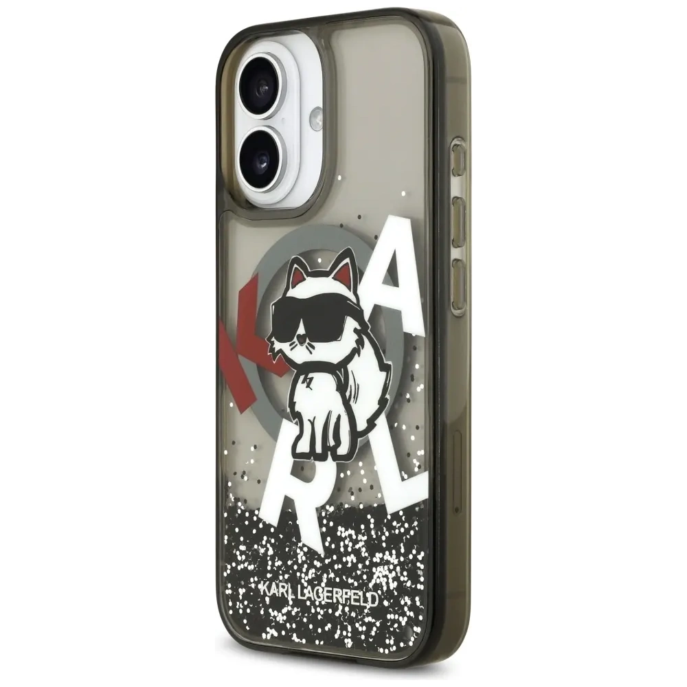 Etui Karl Lagerfeld Liquid Glitter Choupette Logo MagSafe do Apple iPhone 17 czarny