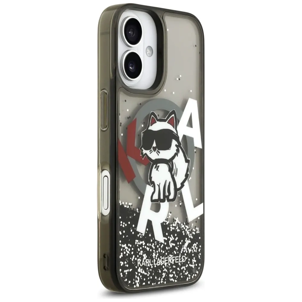 Etui Karl Lagerfeld Liquid Glitter Choupette Logo MagSafe do Apple iPhone 17 czarny