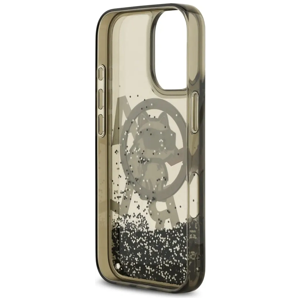 Etui Karl Lagerfeld Liquid Glitter Choupette Logo MagSafe do Apple iPhone 17 czarny