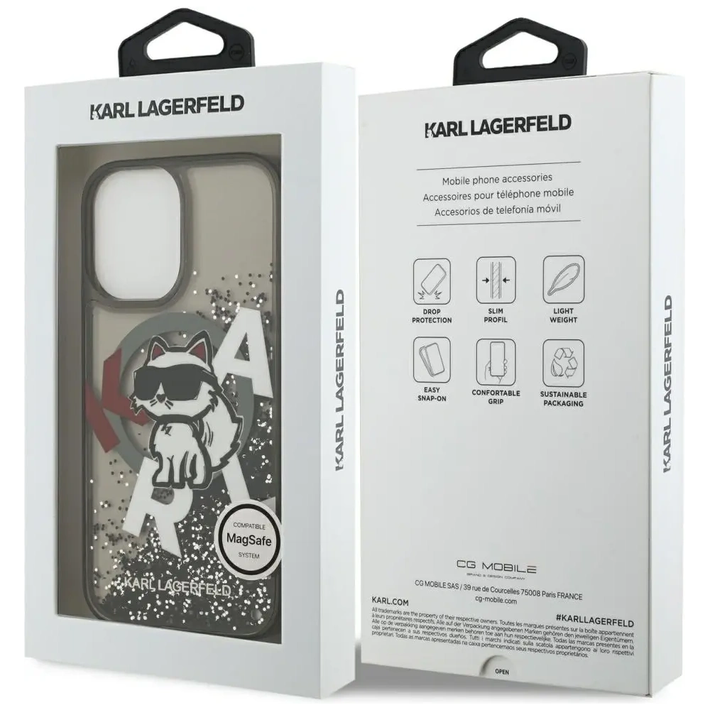 Etui Karl Lagerfeld Liquid Glitter Choupette Logo MagSafe do Apple iPhone 17 czarny