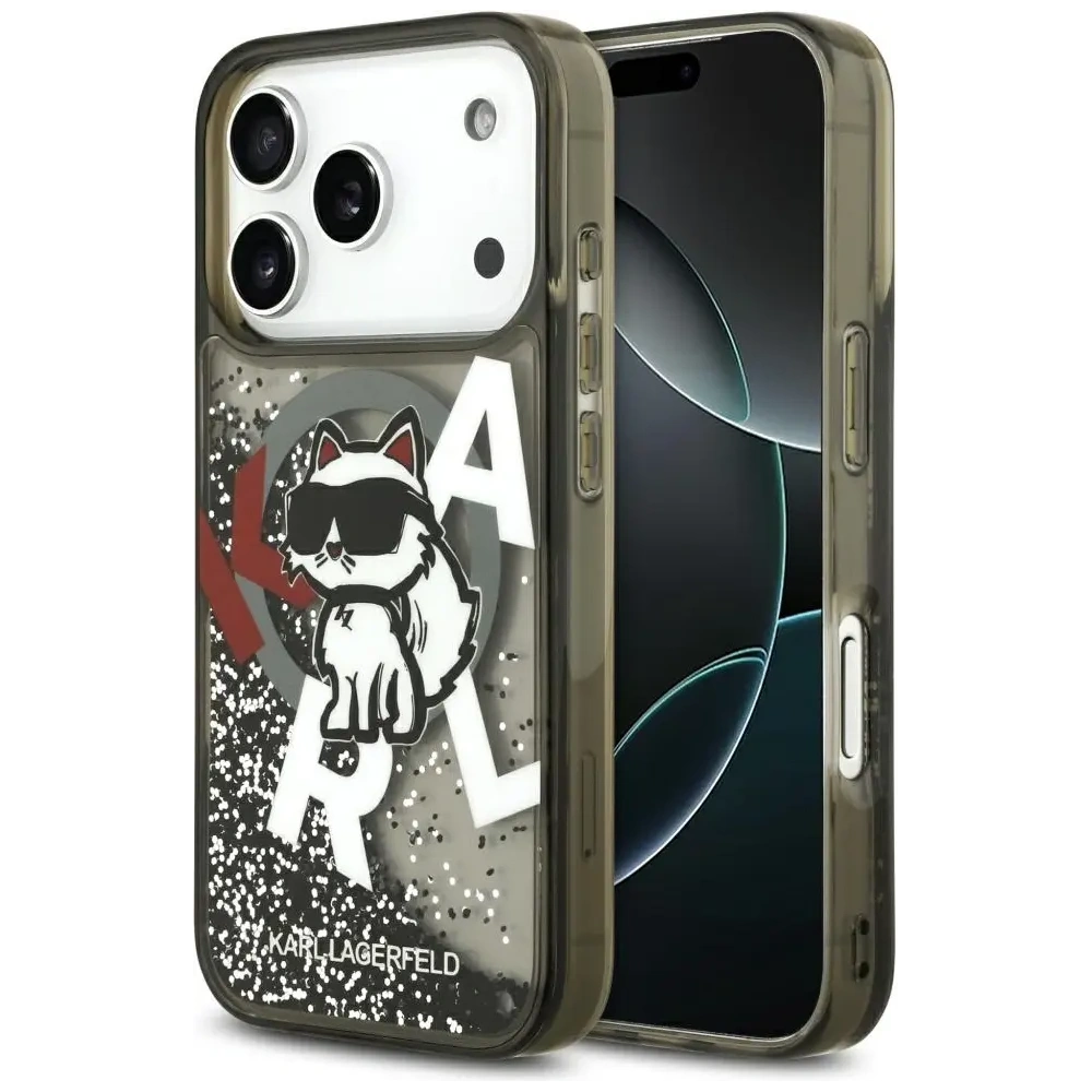 Etui Karl Lagerfeld Liquid Glitter Choupette Logo MagSafe do Apple iPhone 17 Pro czarny