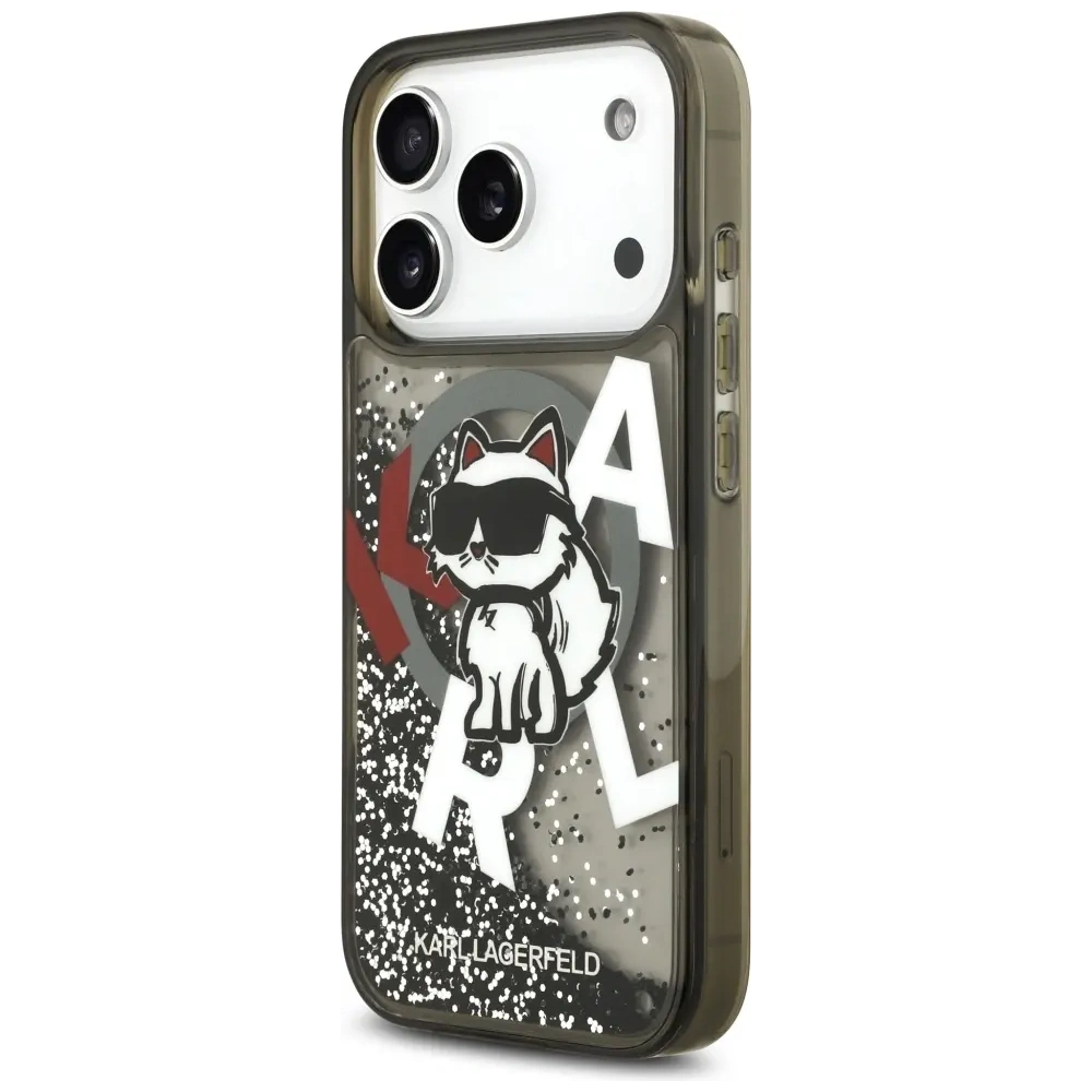 Etui Karl Lagerfeld Liquid Glitter Choupette Logo MagSafe do Apple iPhone 17 Pro czarny