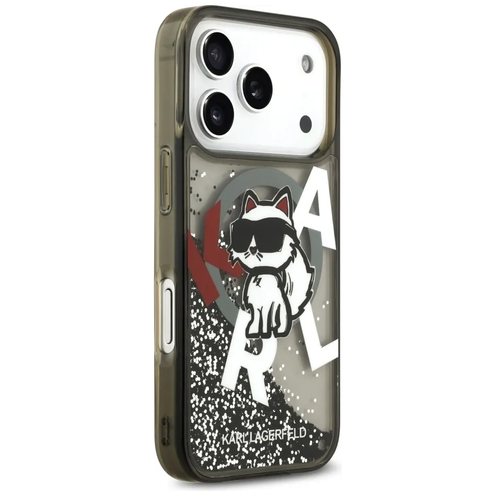 Etui Karl Lagerfeld Liquid Glitter Choupette Logo MagSafe do Apple iPhone 17 Pro czarny