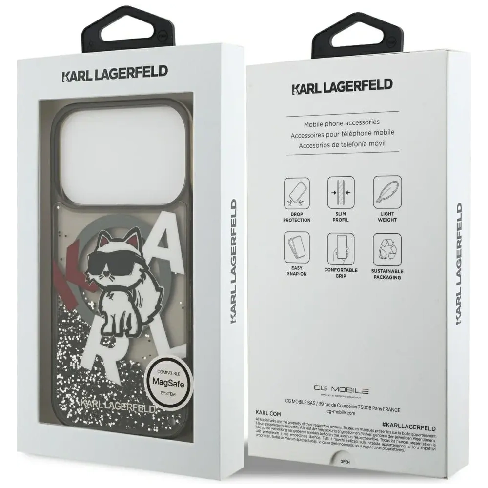 Etui Karl Lagerfeld Liquid Glitter Choupette Logo MagSafe do Apple iPhone 17 Pro czarny