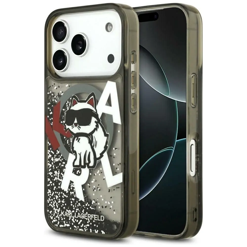 Etui Karl Lagerfeld Liquid Glitter Choupette Logo MagSafe do Apple iPhone 17 Pro Max czarny