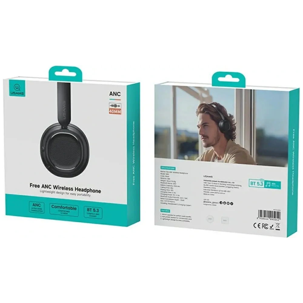 Bezprzewodowe słuchawki nauszne USAMS SR01 Bluetooth 5.3 ANC czarny