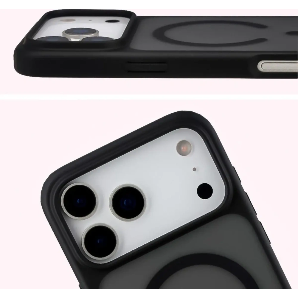 Etui z pierścieniem magnetycznym Bizon Case MatteO do do Apple iPhone 17 Pro Max przydymione-czarne