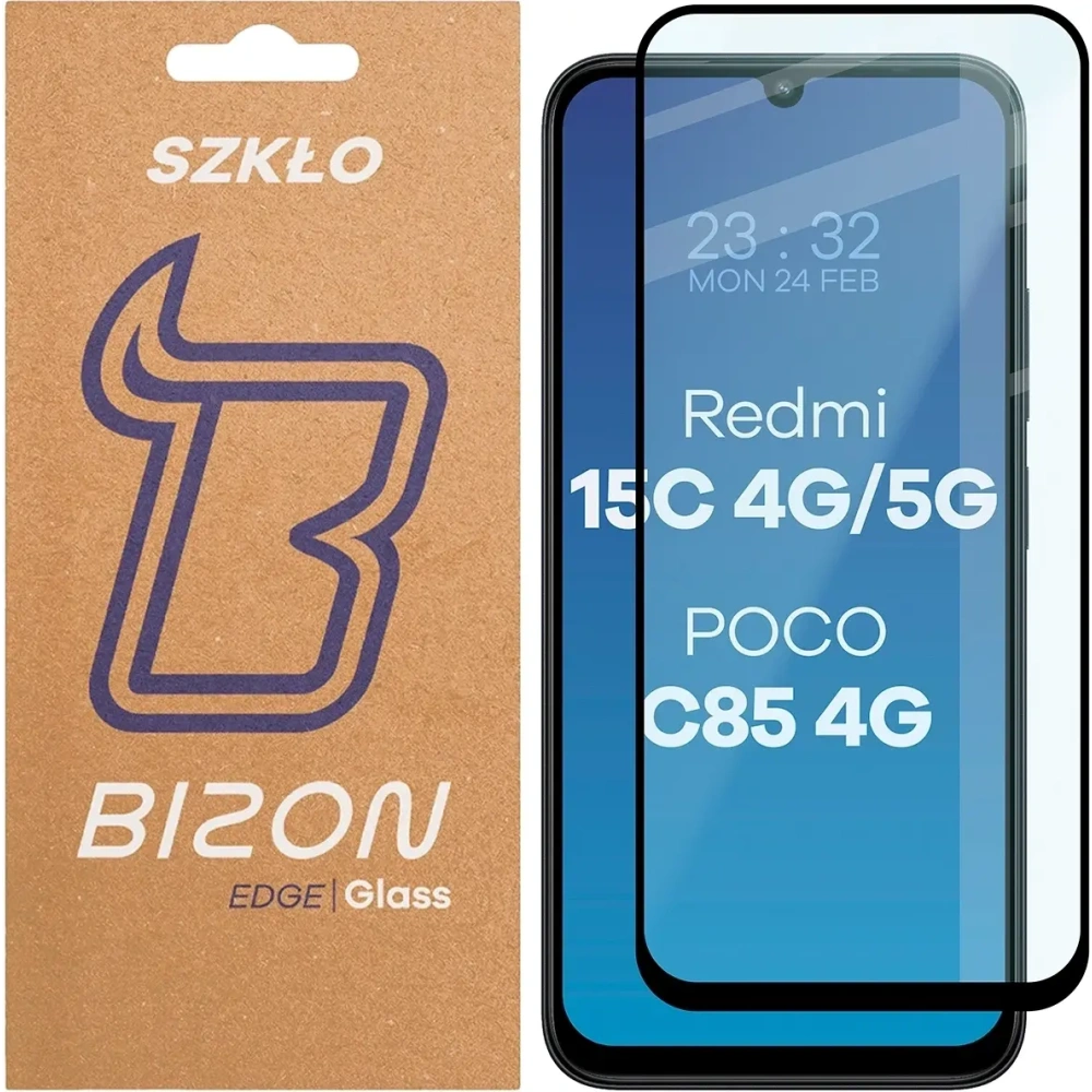 Szkło hartowane Bizon Glass Edge 2 do Xiaomi Redmi 15C 4G / 5G / POCO C85 4G 173mm czarna ramka