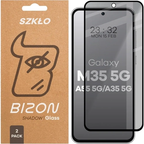 Prywatyzujące szkło hartowane Bizon Glass Edge Shadow Duo do Samsung Galaxy M35 5G / A35 5G / A55 5G przyciemniane z czarną ramką [2 PACK]