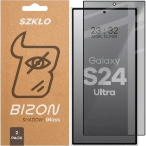 Prywatyzujące szkło hartowane Bizon Glass Edge Shadow Duo do Samsung Galaxy S24 Ultra przyciemniane z czarną ramką [2 PACK]