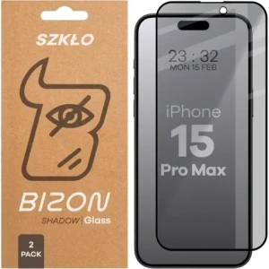 Prywatyzujące szkło hartowane Bizon Glass Edge Shadow Duo do do Apple iPhone 15 Pro Max przyciemniane z czarną ramką [2 PACK]