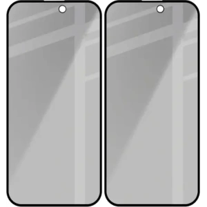Prywatyzujące szkło hartowane Bizon Glass Edge Shadow Duo do do Apple iPhone 15 / 16 przyciemniane z czarną ramką [2 PACK]