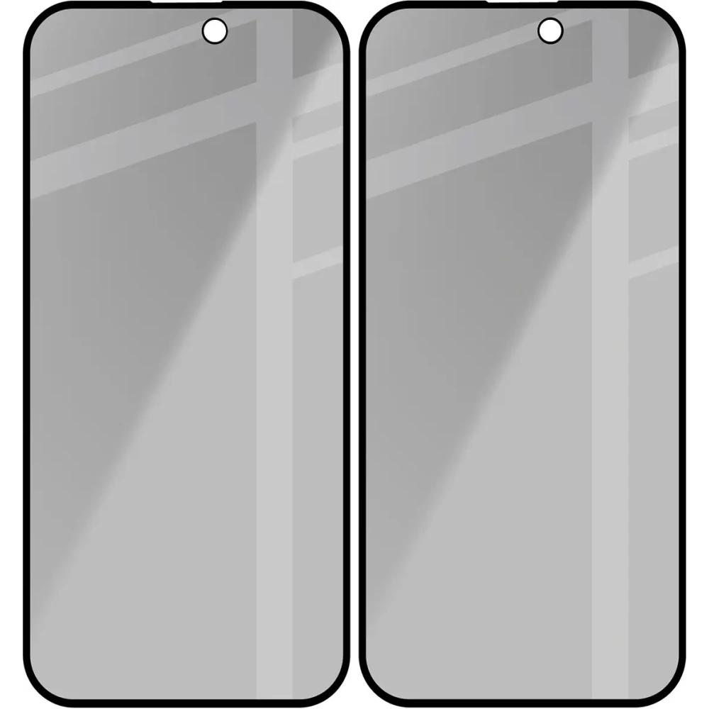 Prywatyzujące szkło hartowane Bizon Glass Edge Shadow Duo do do Apple iPhone 15 / 16 przyciemniane z czarną ramką [2 PACK]