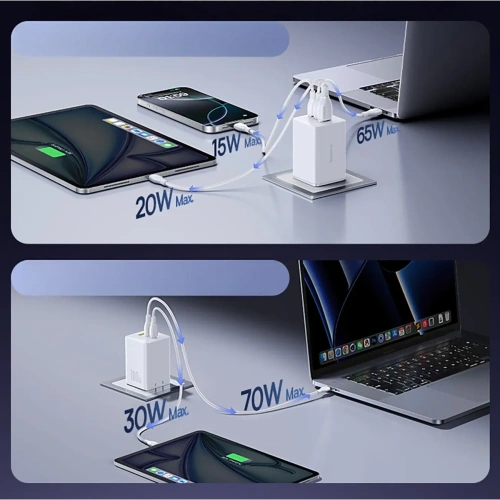 Ładowarka sieciowa Baseus EnerFill FE11 USB-A / 2xUSB-C 100W biała