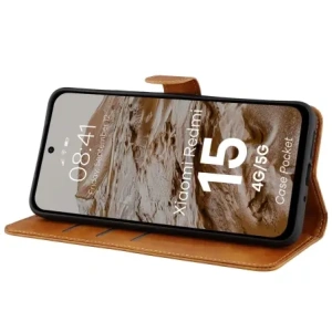 Etui z klapką Bizon Case Pocket do Xiaomi Redmi 15 4G / 5G brązowe