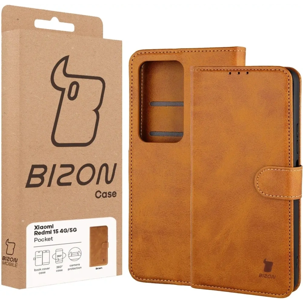 Etui z klapką Bizon Case Pocket do Xiaomi Redmi 15 4G / 5G brązowe