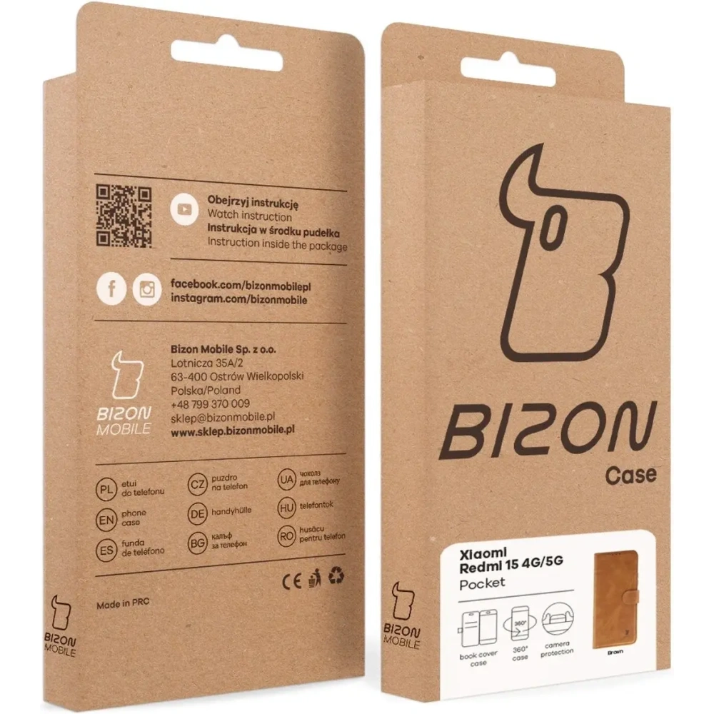Etui z klapką Bizon Case Pocket do Xiaomi Redmi 15 4G / 5G brązowe