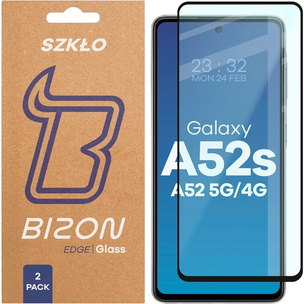 Szkło hartowane Bizon Glass Edge Duo do Samsung Galaxy A52s / A52 5G / A52 4G czarna ramka [2 PACK]