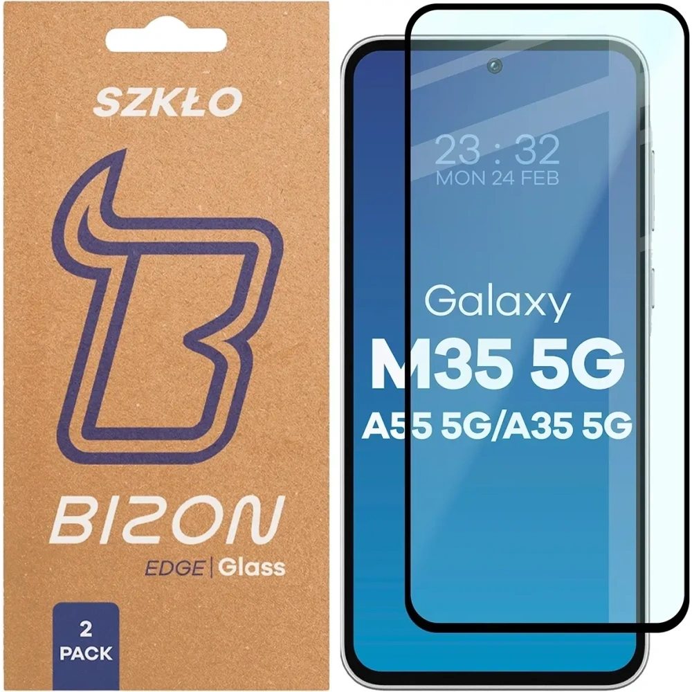 Szkło hartowane Bizon Glass Edge Duo do Samsung Galaxy M35 5G / A35 5G / A55 5G czarna ramka [2 PACK]