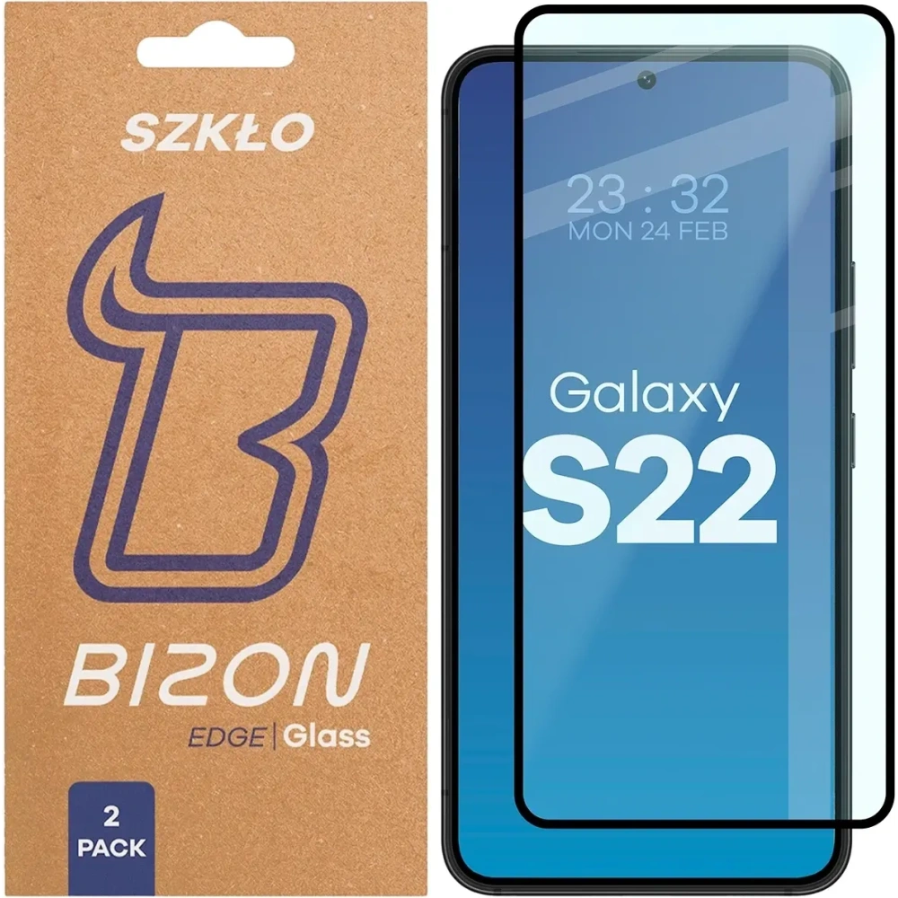 Szkło hartowane Bizon Glass Edge Duo do Samsung Galaxy S22 czarna ramka [2 PACK]