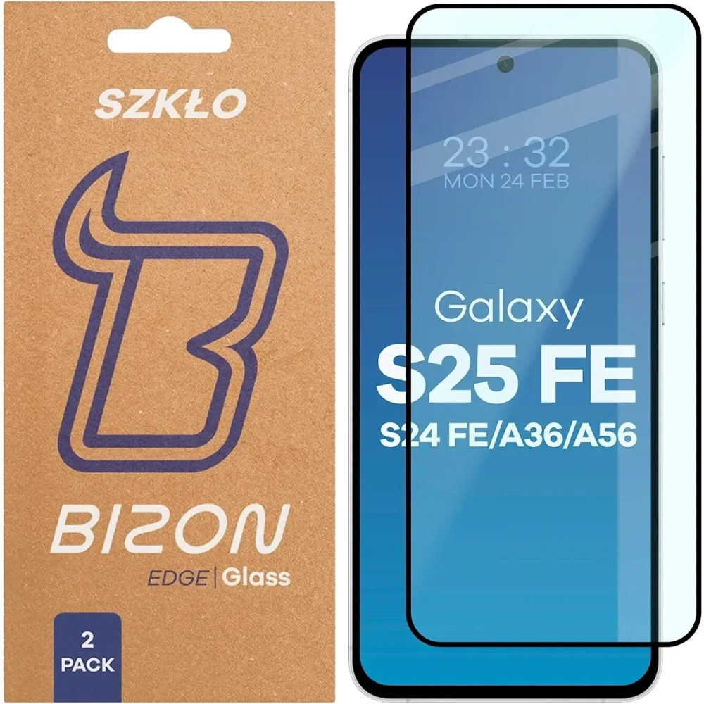 Szkło hartowane Bizon Glass Edge Duo do Samsung Galaxy S25 FE / S24 FE / A36 5G / A56 5G czarna ramka [2 PACK]