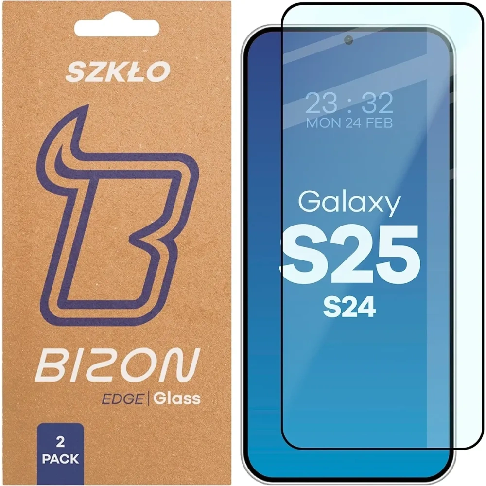 Szkło hartowane Bizon Glass Edge Duo do Samsung Galaxy S25 / S24 czarna ramka [2 PACK]