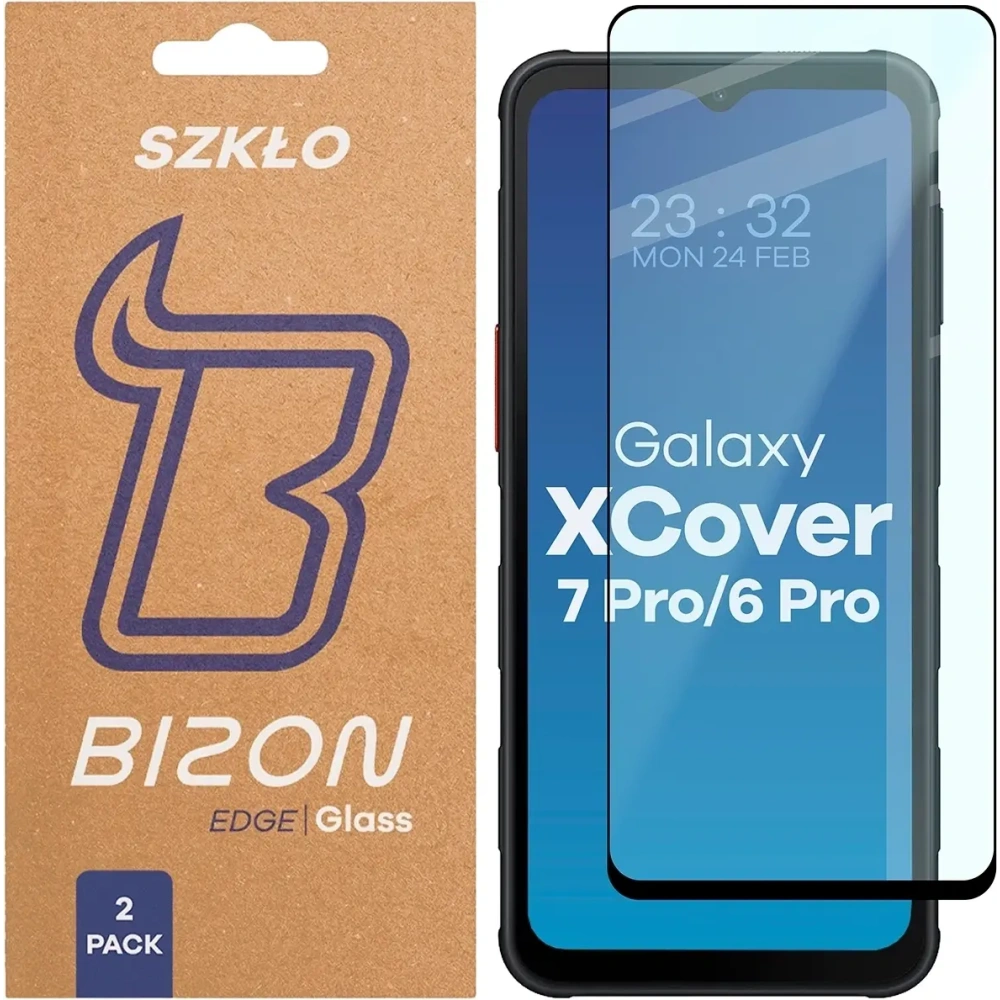 Szkło hartowane Bizon Glass Edge Duo do Samsung Galaxy XCover 7 Pro / 6 Pro czarna ramka [2 PACK]