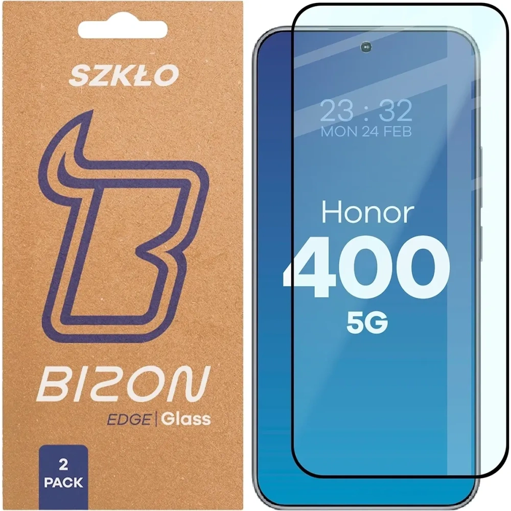 Szkło hartowane Bizon Glass Edge Duo do Honor 400 czarna ramka [2 PACK]