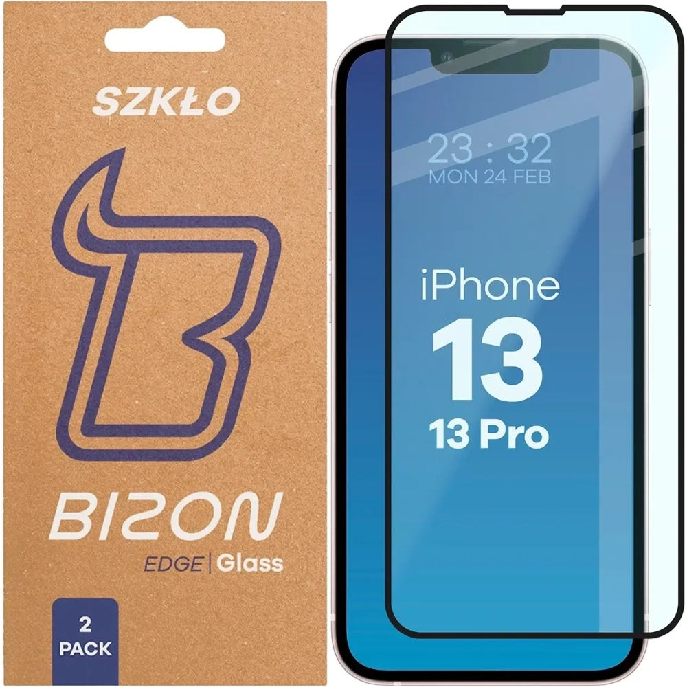 Szkło hartowane Bizon Glass Edge Duo do Apple iPhone 13 / 13 Pro czarna ramka [2 PACK]