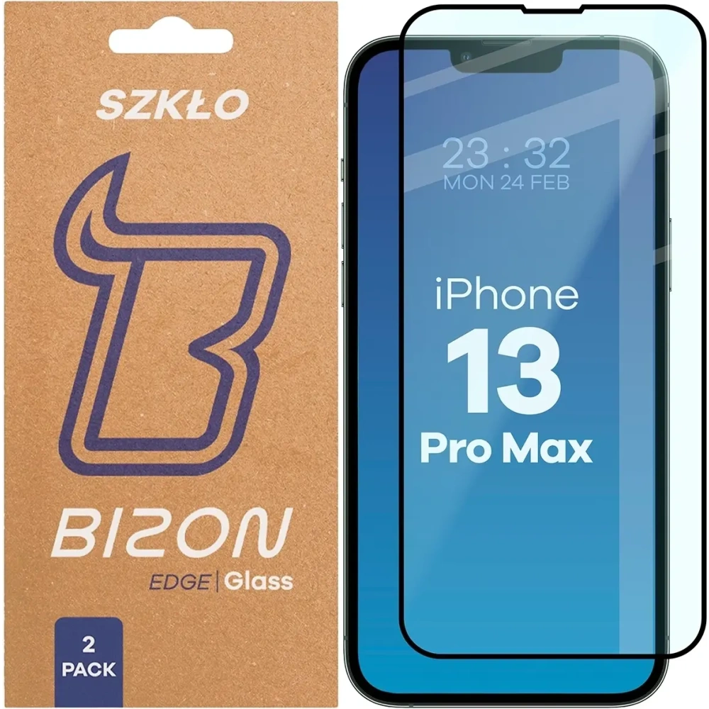 Szkło hartowane Bizon Glass Edge Duo do Apple iPhone 13 Pro Max czarna ramka [2 PACK]