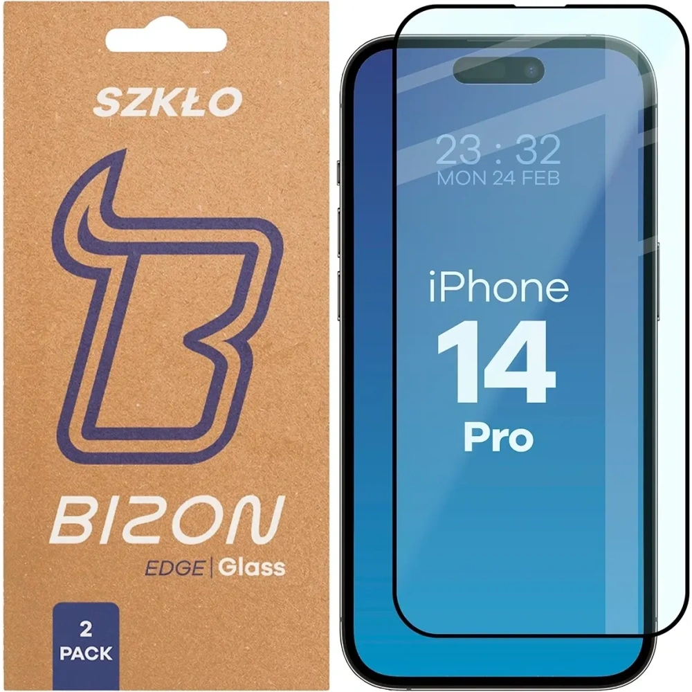 Szkło hartowane Bizon Glass Edge Duo do Apple iPhone 14 Pro czarna ramka [2 PACK]