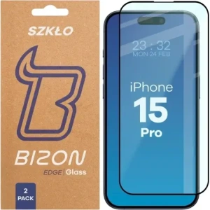 Szkło hartowane Bizon Glass Edge Duo do Apple iPhone 15 Pro czarna ramka [2 PACK]