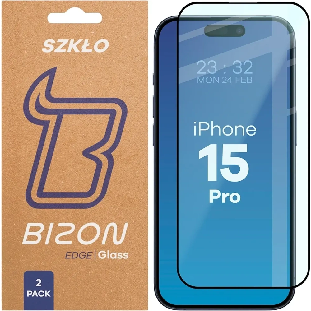 Szkło hartowane Bizon Glass Edge Duo do Apple iPhone 15 Pro czarna ramka [2 PACK]