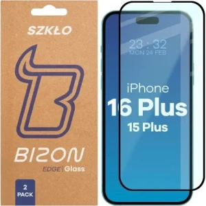 Szkło hartowane Bizon Glass Edge Duo do Apple iPhone 15 Plus / 16 Plus czarna ramka [2 PACK]