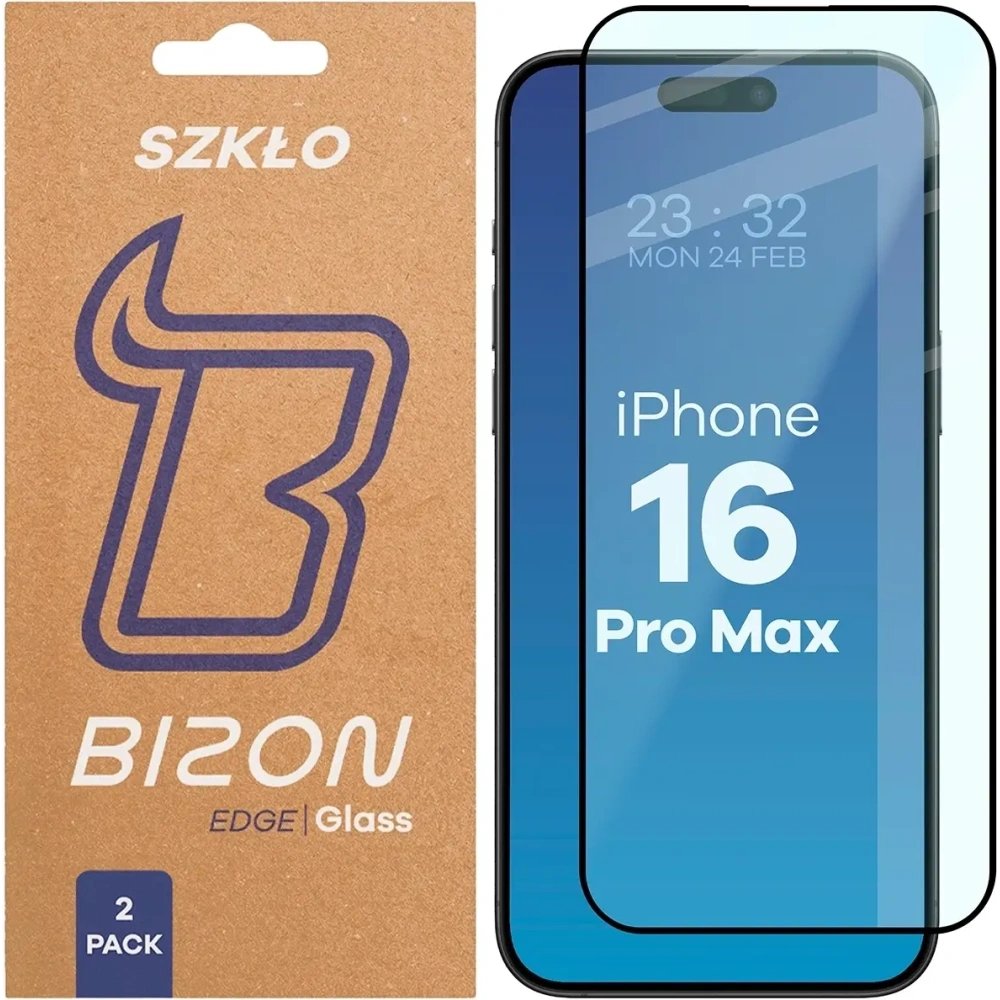 Szkło hartowane Bizon Glass Edge Duo do Apple iPhone 16 Pro Max czarna ramka [2 PACK]