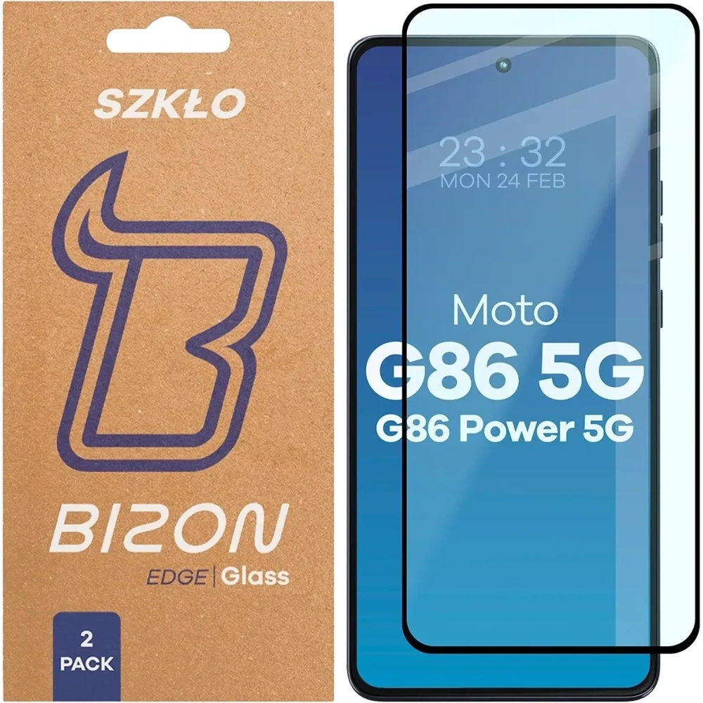 Szkło hartowane Bizon Glass Edge Duo do Motorola Moto G86 5G / G86 Power 5G czarna ramka [2 PACK]