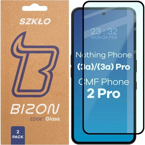 Szkło hartowane Bizon Glass Edge Duo do Nothing Phone (3a) / (3a) Pro / CMF Phone 2 Pro czarna ramka [2 PACK]