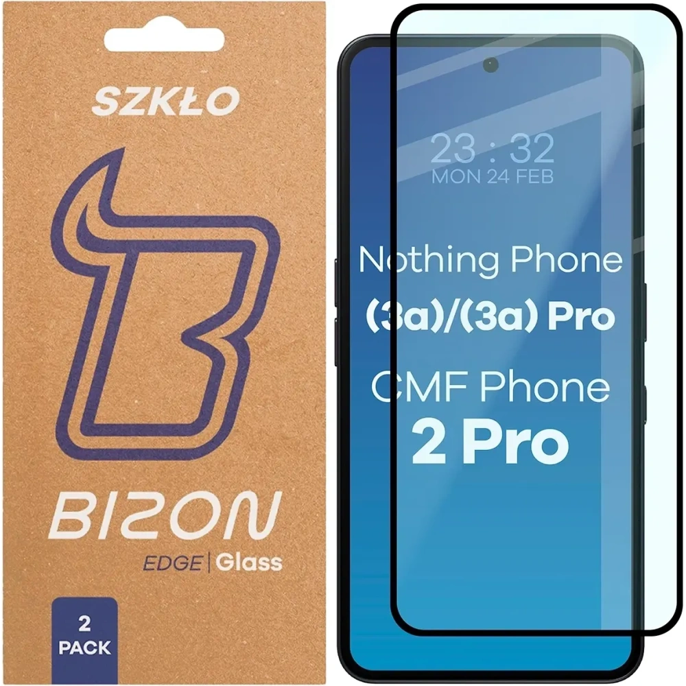Szkło hartowane Bizon Glass Edge Duo do Nothing Phone (3a) / (3a) Pro / CMF Phone 2 Pro czarna ramka [2 PACK]