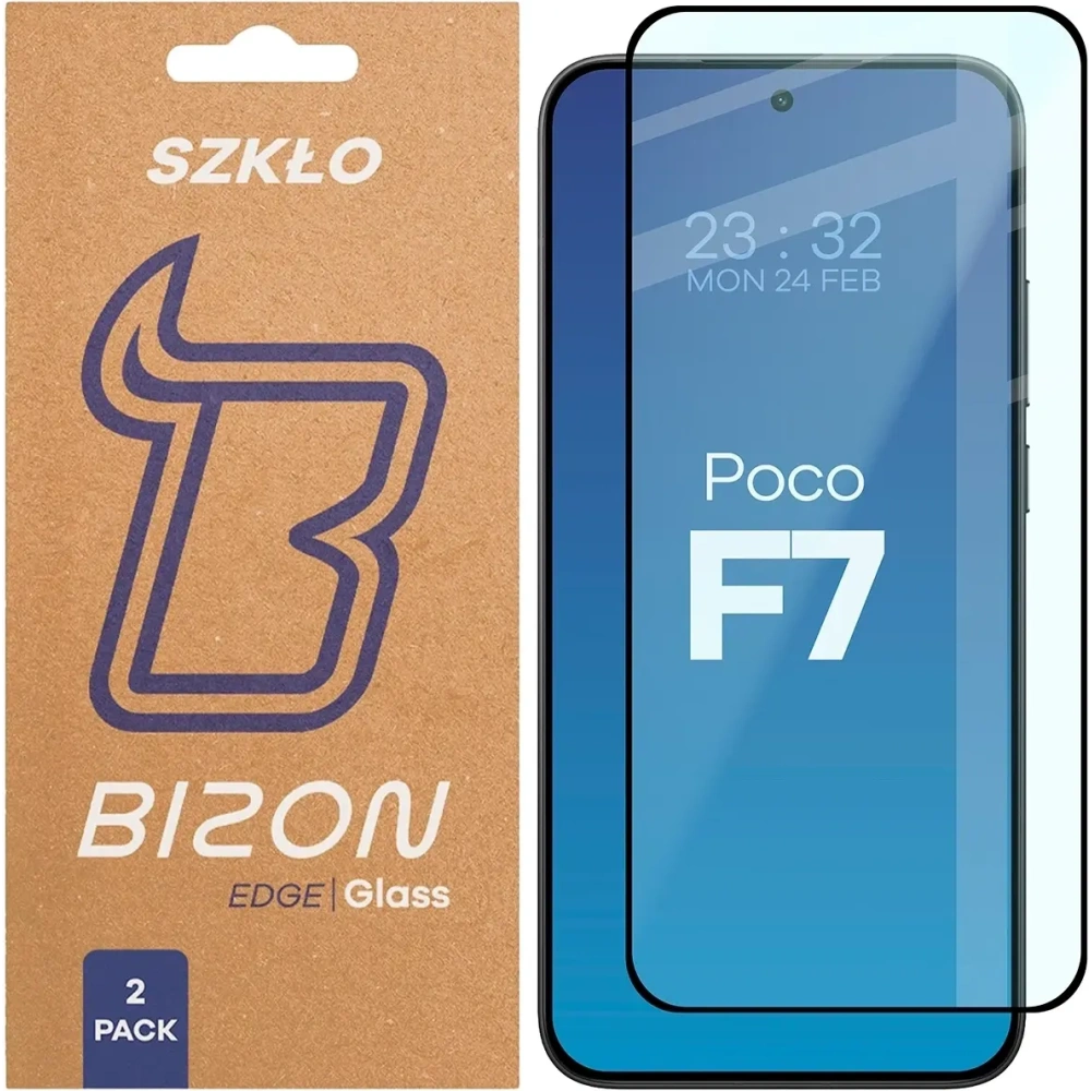 Szkło hartowane Bizon Glass Edge Duo do Xiaomi POCO F7 czarna ramka [2 PACK]