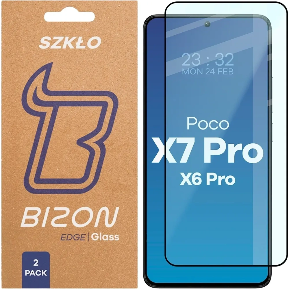 Szkło hartowane Bizon Glass Edge Duo do Xiaomi POCO X6 Pro / X7 Pro czarna ramka [2 PACK]