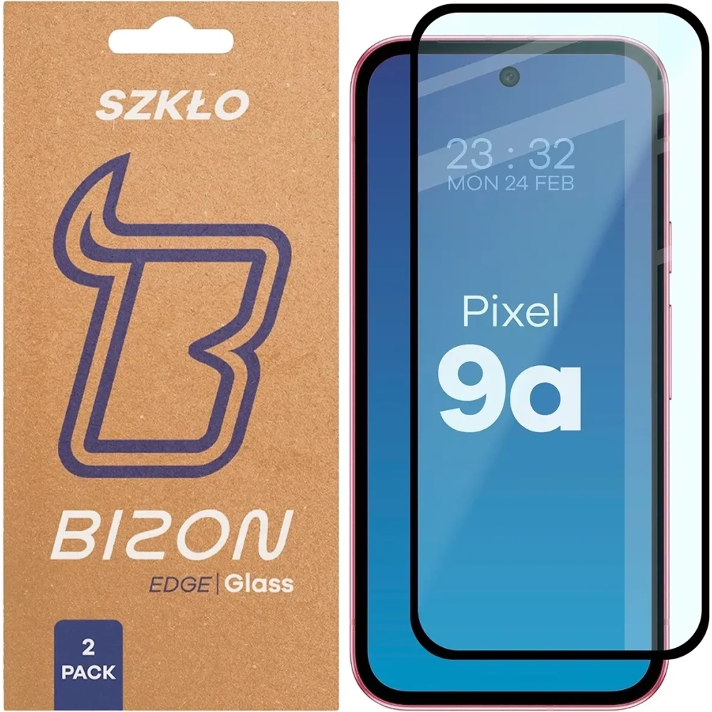 Szkło hartowane Bizon Glass Edge Duo do Google Pixel 9a czarna ramka [2 PACK]