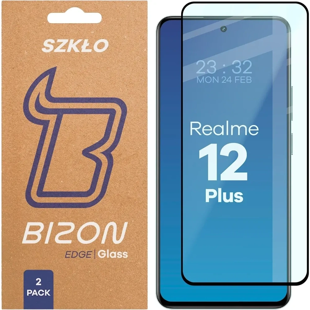 Szkło hartowane Bizon Glass Edge Duo do Realme 12 Plus czarna ramka [2 PACK]