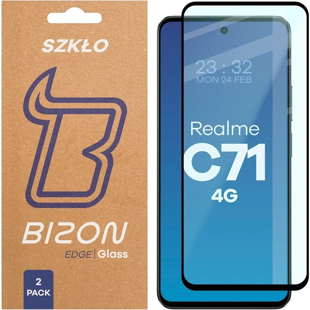 Szkło hartowane Bizon Glass Edge Duo do Realme C71 4G czarna ramka [2 PACK]