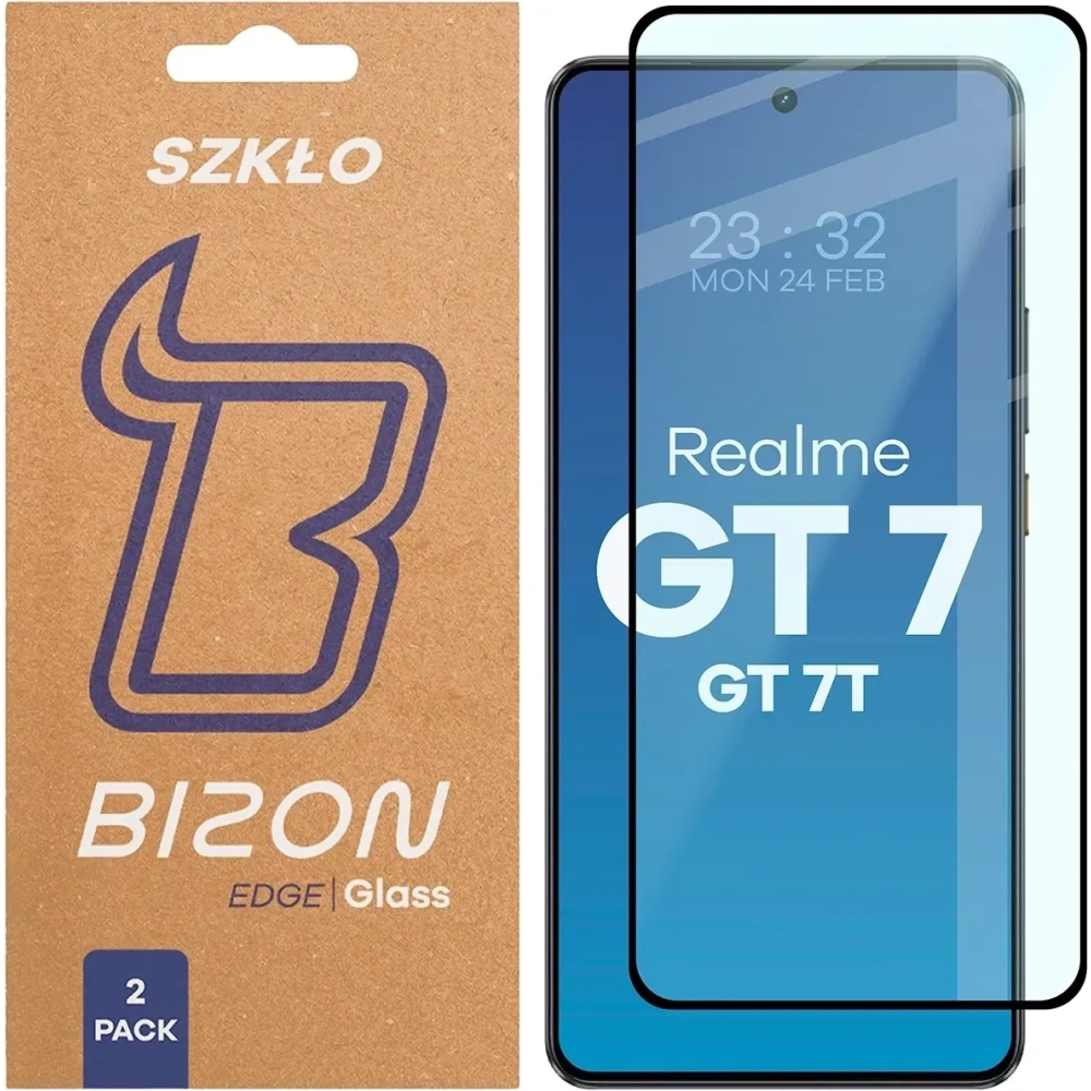 Szkło hartowane Bizon Glass Edge Duo do Realme GT 7 / 7T czarna ramka [2 PACK]